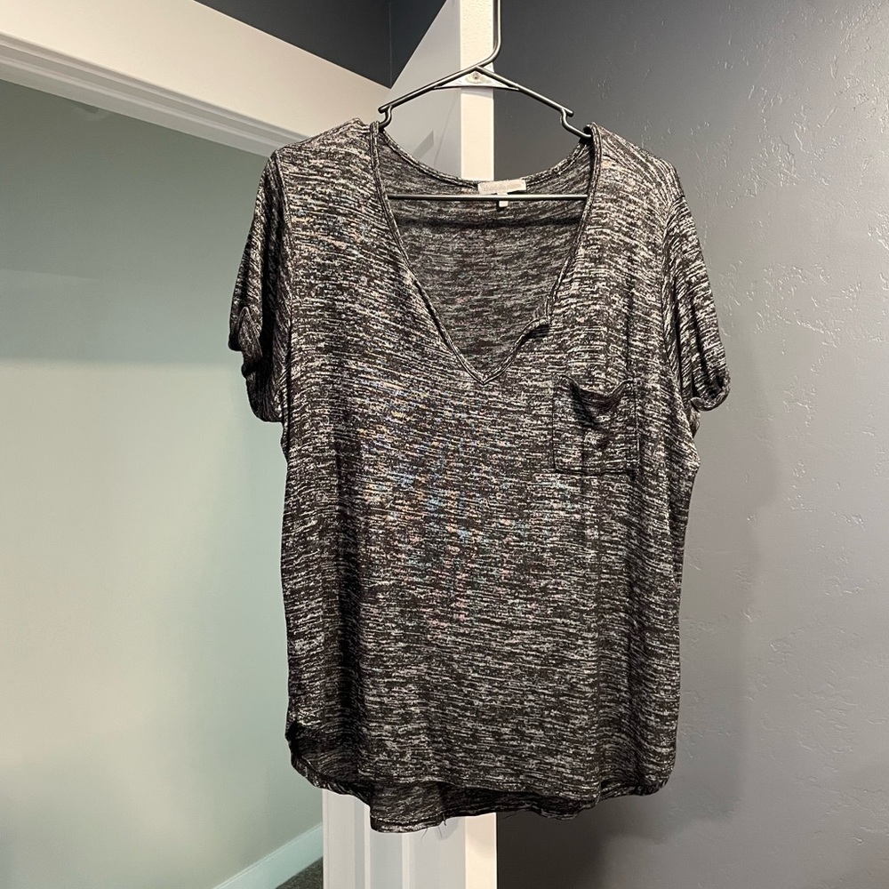 Charlotte Russe Charcoal Short Sleeve V-Neck Top